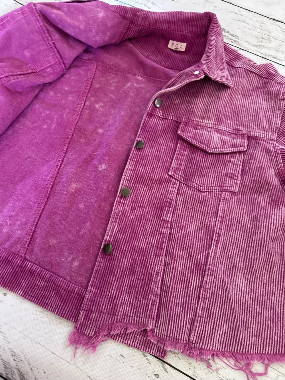 Sz L POL Pink Magenta Boho Corduroy Jacket 100% cotton
